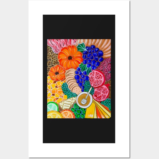 Charcuterie Board with Pumpkins Grapes Olives Cheese Meats and Crackers Wall Art by Amazink Creations